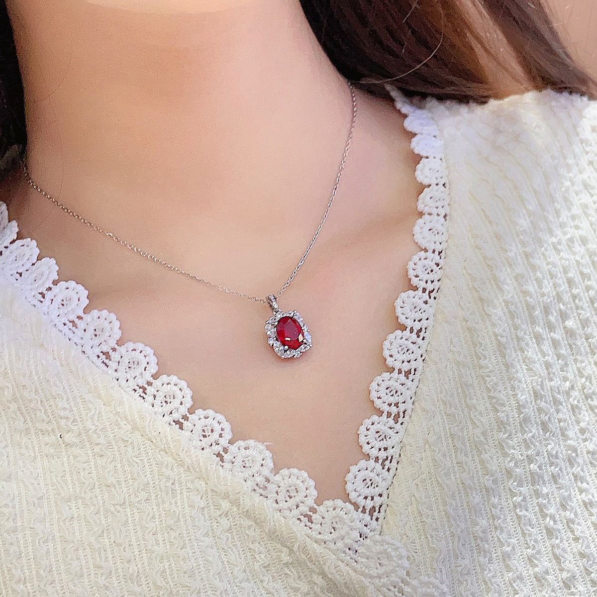 s925 sterling silver lab ruby/sapphire/emerald/paraiba/cobalt spinel & cz diamond necklace