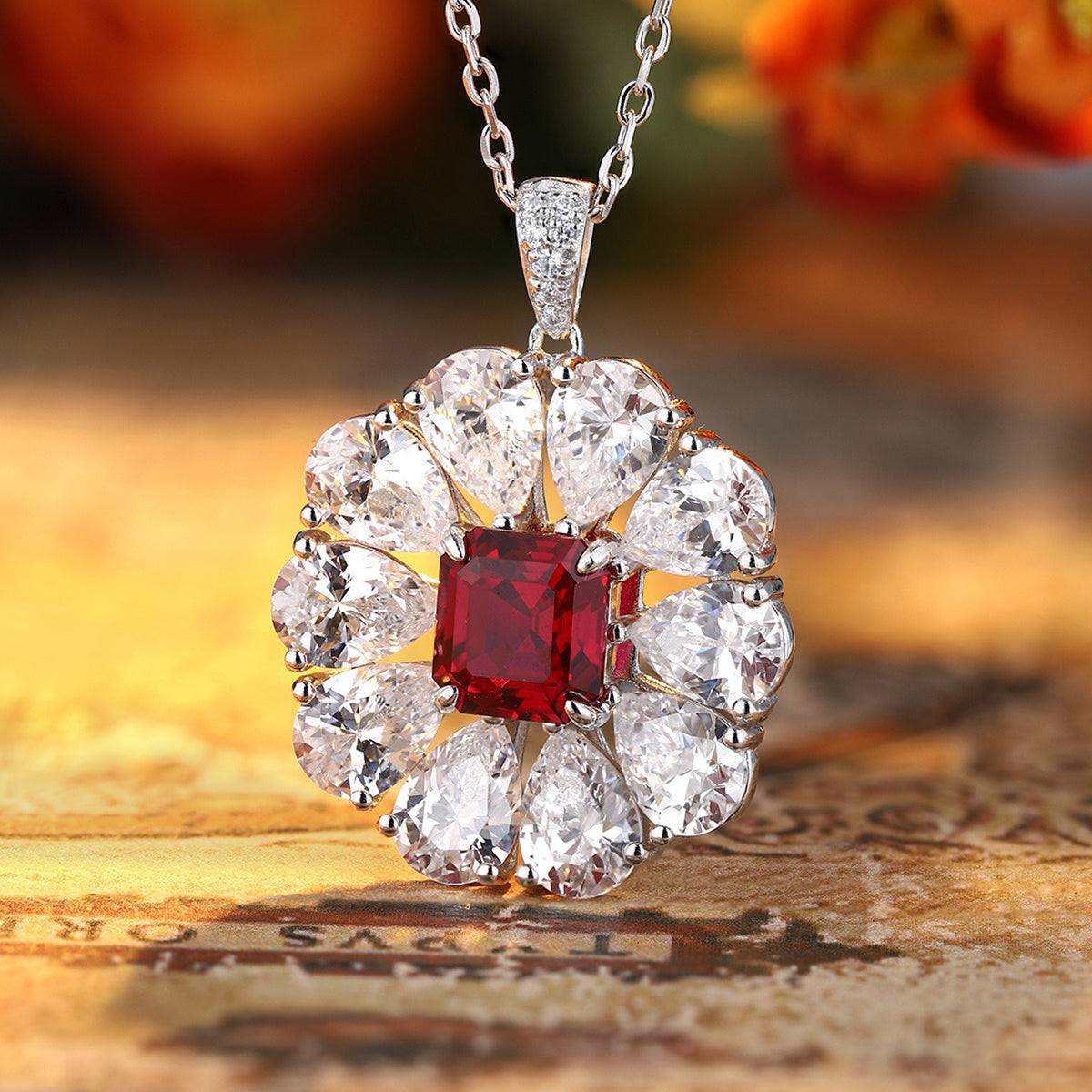 s925 sterling silver lab ruby/sapphire/emerald/paraiba/cobalt spinel & cz diamond necklace