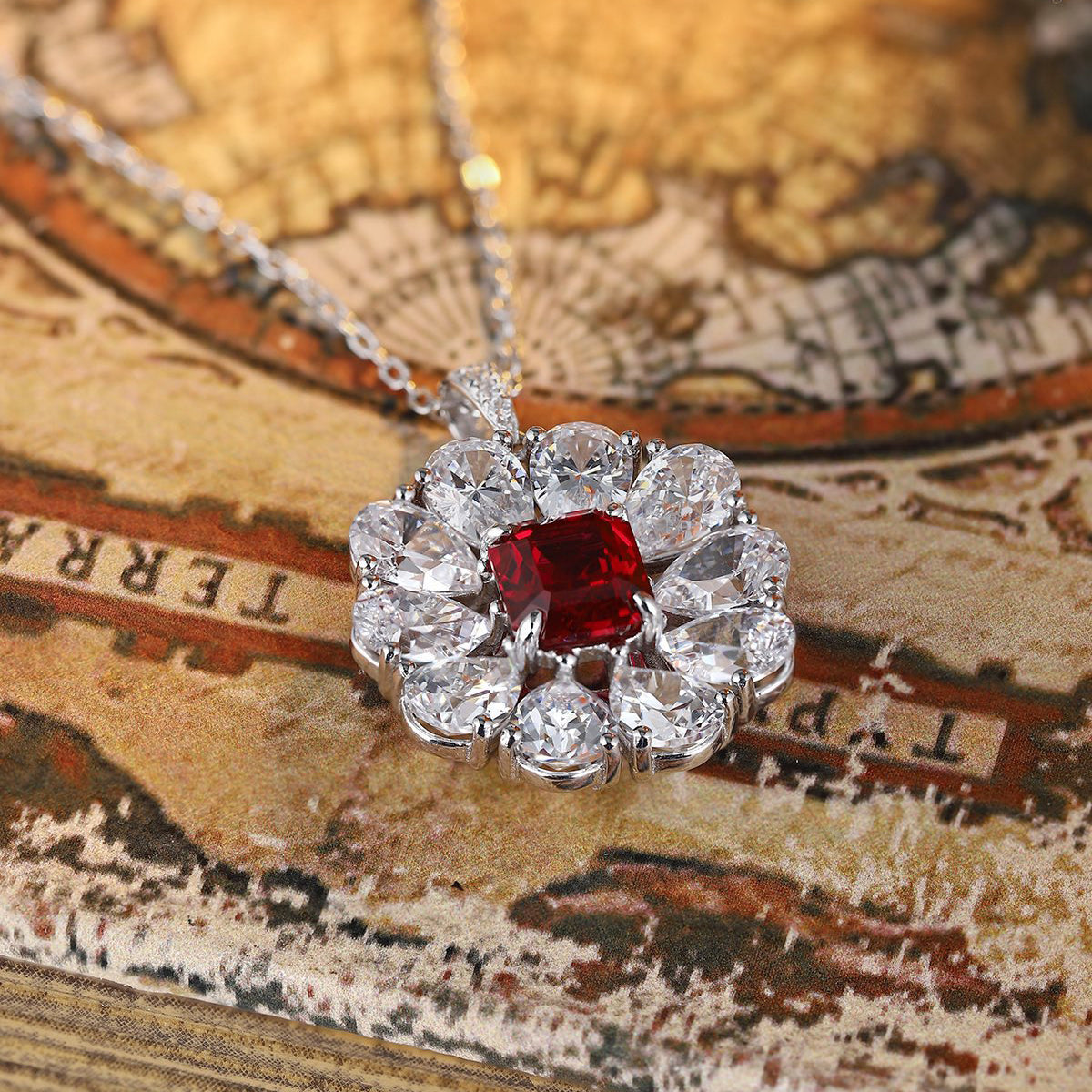s925 sterling silver lab ruby/sapphire/emerald/paraiba/cobalt spinel & cz diamond necklace