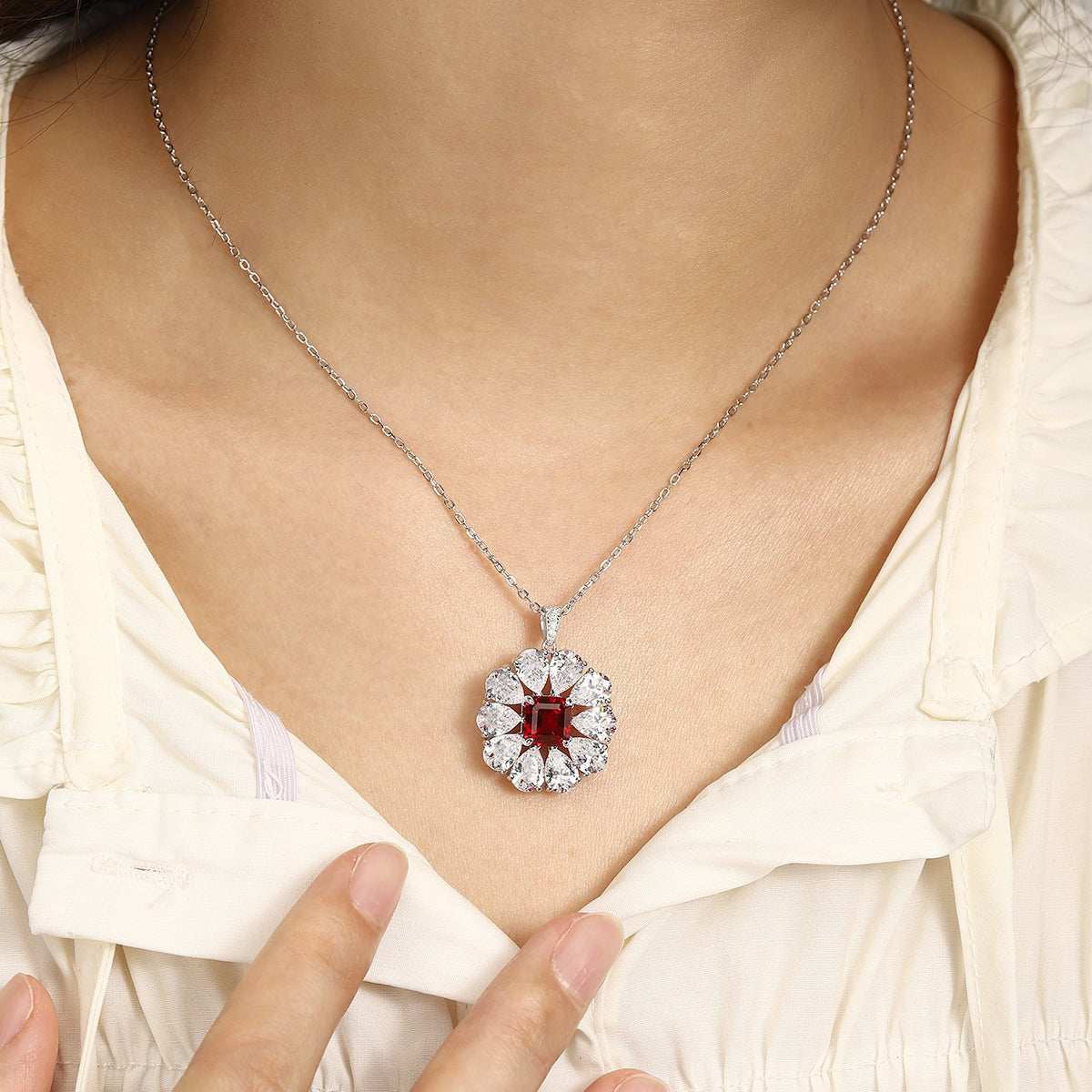 s925 sterling silver lab ruby/sapphire/emerald/paraiba/cobalt spinel & cz diamond necklace