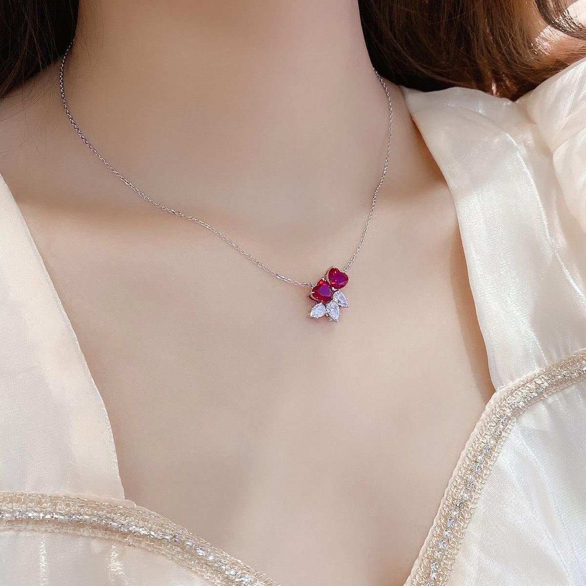 s925 sterling silver lab ruby/sapphire/emerald/paraiba & cz diamond necklace