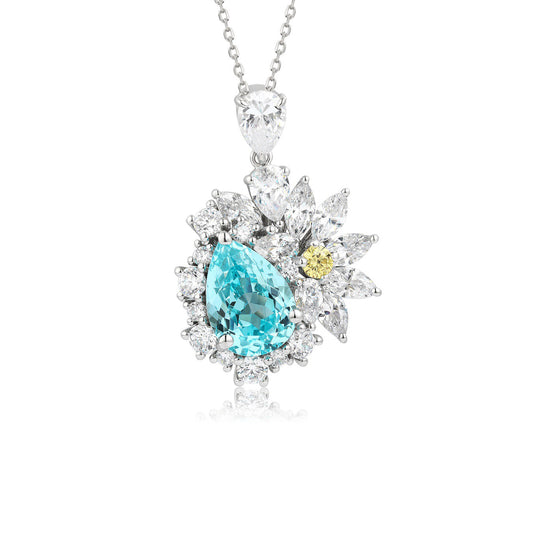 S925 Sterling Silver Lab Paraiba & CZ Diamond Necklace