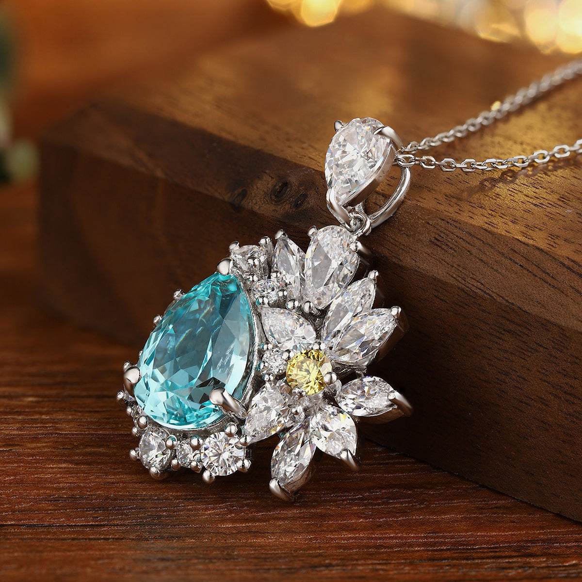 s925 sterling silver lab paraiba & cz diamond necklace