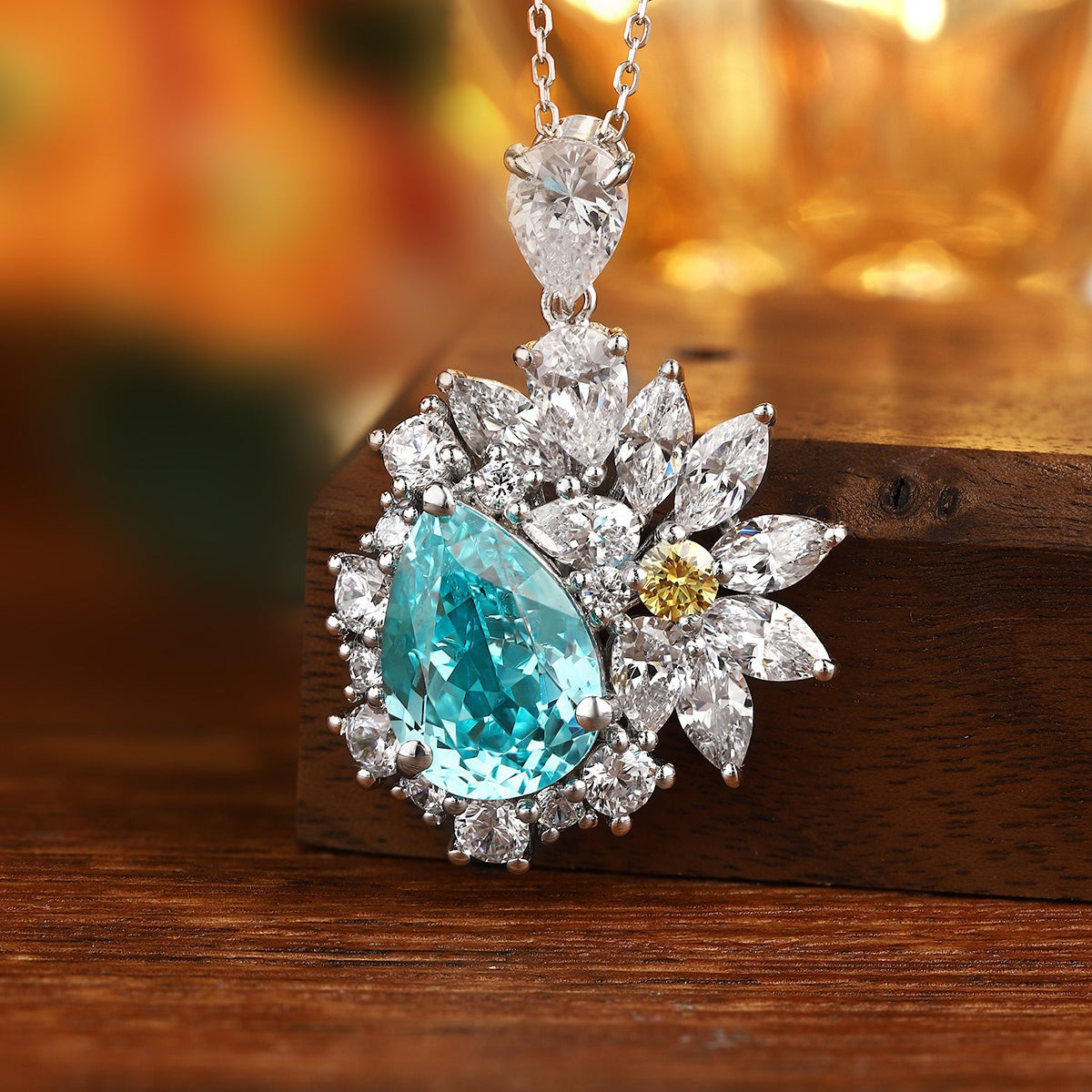 s925 sterling silver lab paraiba & cz diamond necklace
