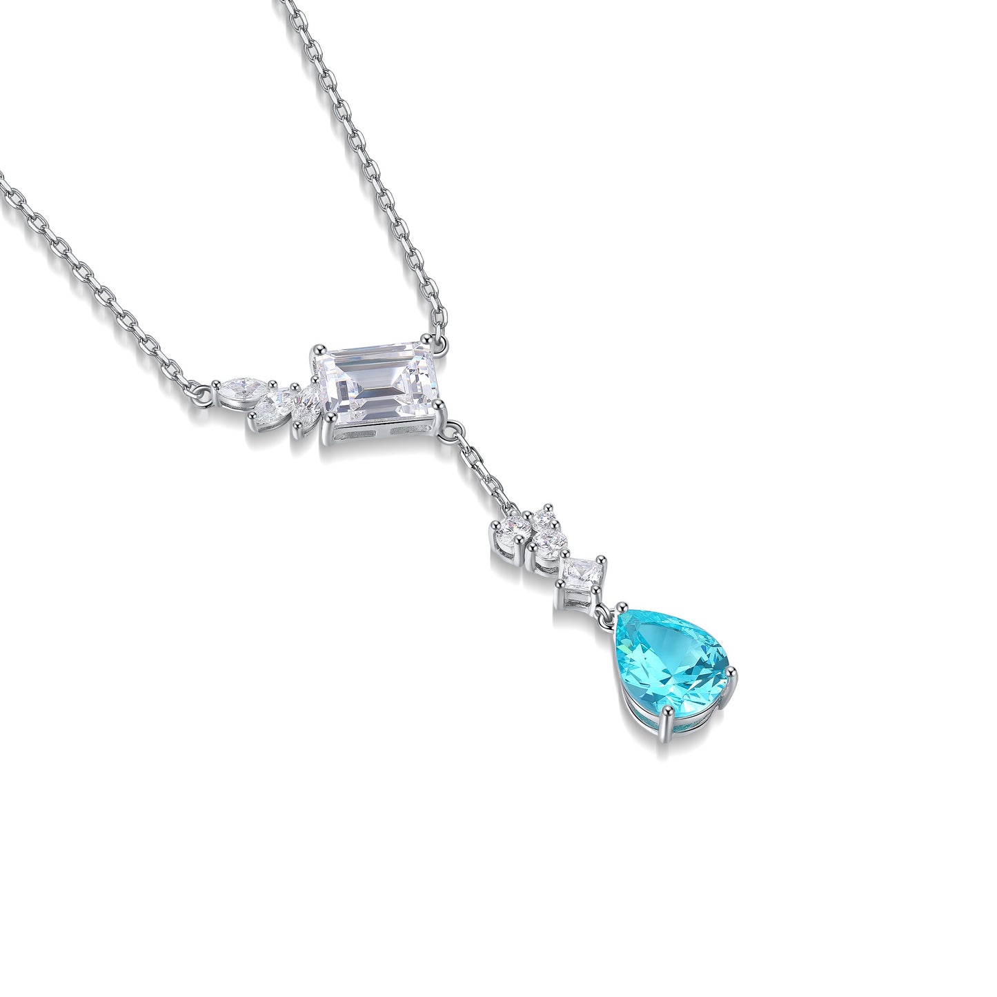 s925 sterling silver lab paraiba & cz diamond necklace