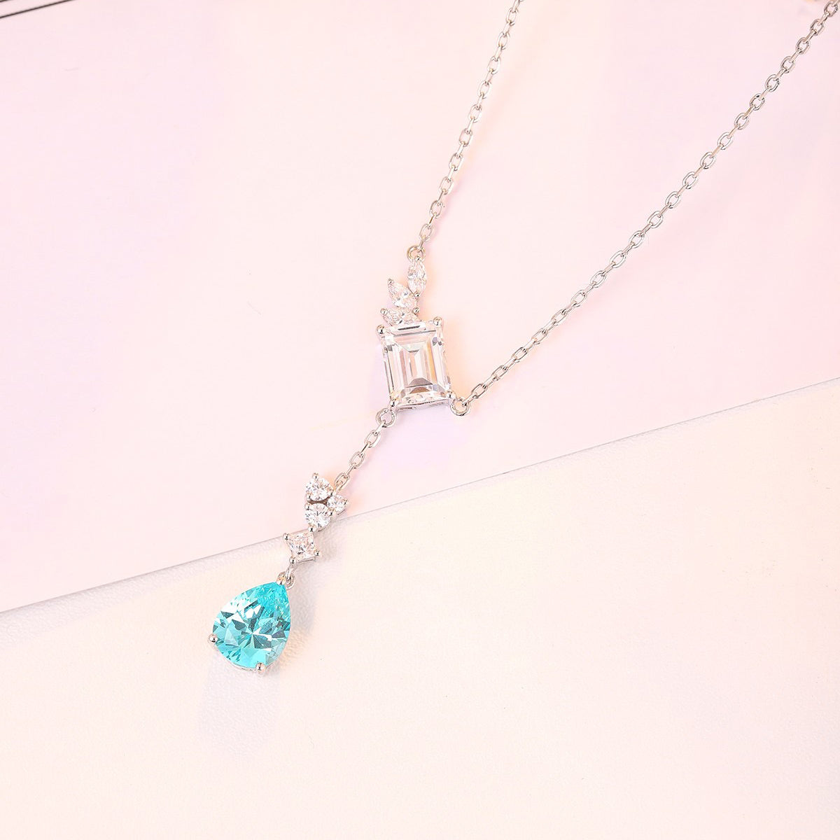 s925 sterling silver lab paraiba & cz diamond necklace