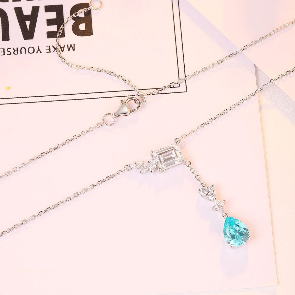 s925 sterling silver lab paraiba & cz diamond necklace