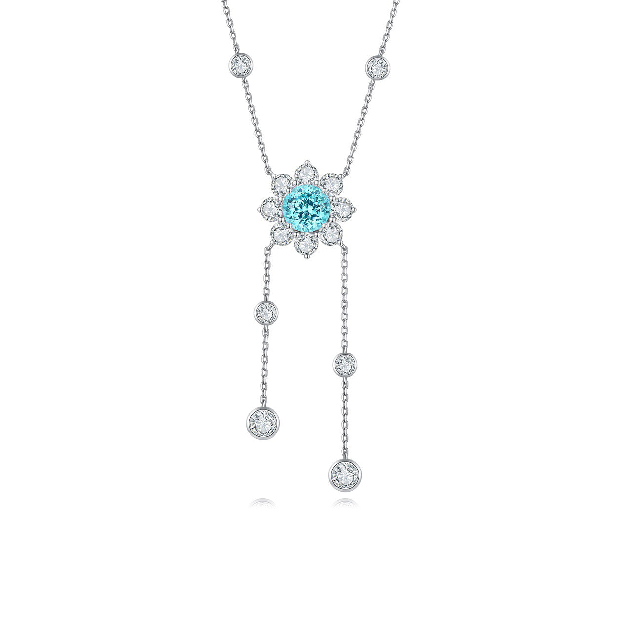 s925 sterling silver lab emerald/ruby/sapphire/paraiba/cobalt spinel & cz diamond necklace
