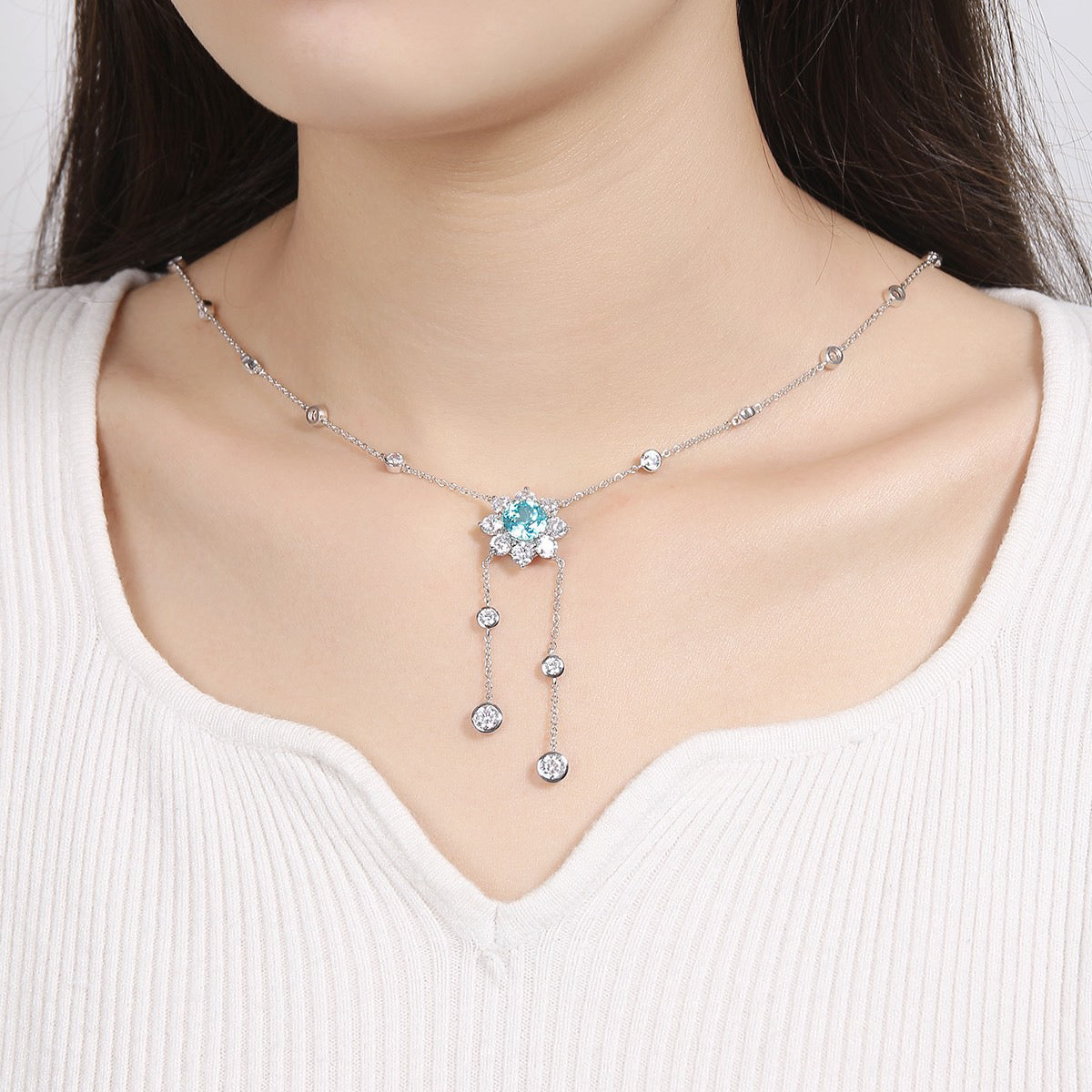 s925 sterling silver lab emerald/ruby/sapphire/paraiba/cobalt spinel & cz diamond necklace