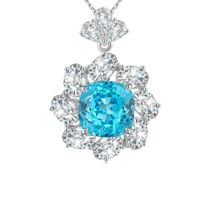 s925 sterling silver lab ruby/emerald/sapphire/paraiba & cz diamond necklace