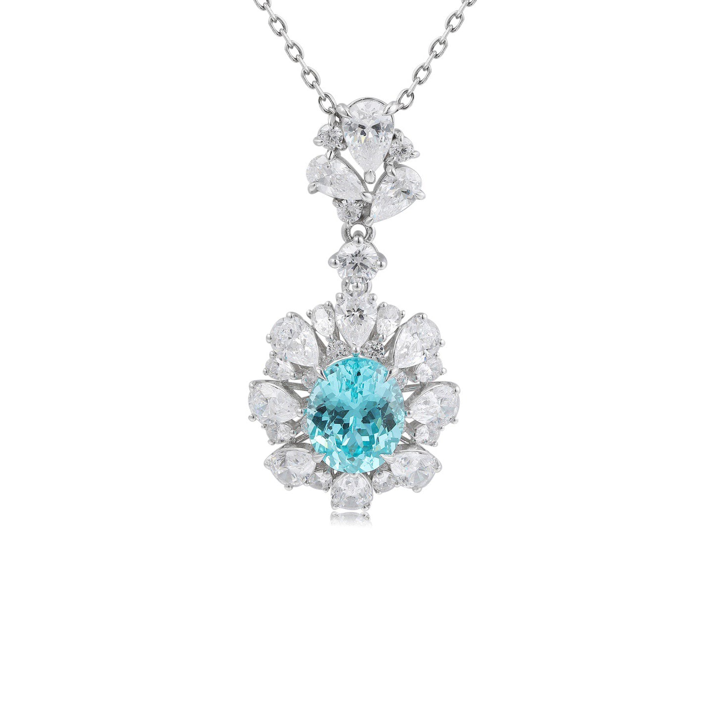 s925 sterling silver lab sapphire/paraiba/ruby & cz diamond necklace
