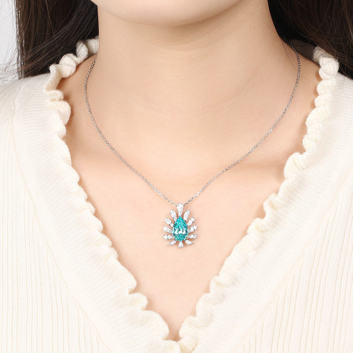 s925 sterling silver lab ruby/sapphire/emerald/paraiba/cobalt spinel & cz diamond necklace
