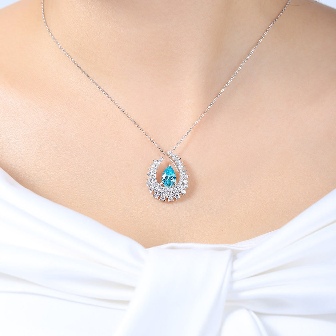 s925 sterling silver lab emerald/ruby/sapphire/paraiba & cz diamond necklace