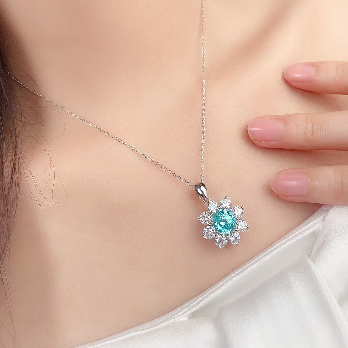 s925 sterling silver lab paraiba/ruby/emerald/cobalt spinel/sapphire & cz diamond necklace