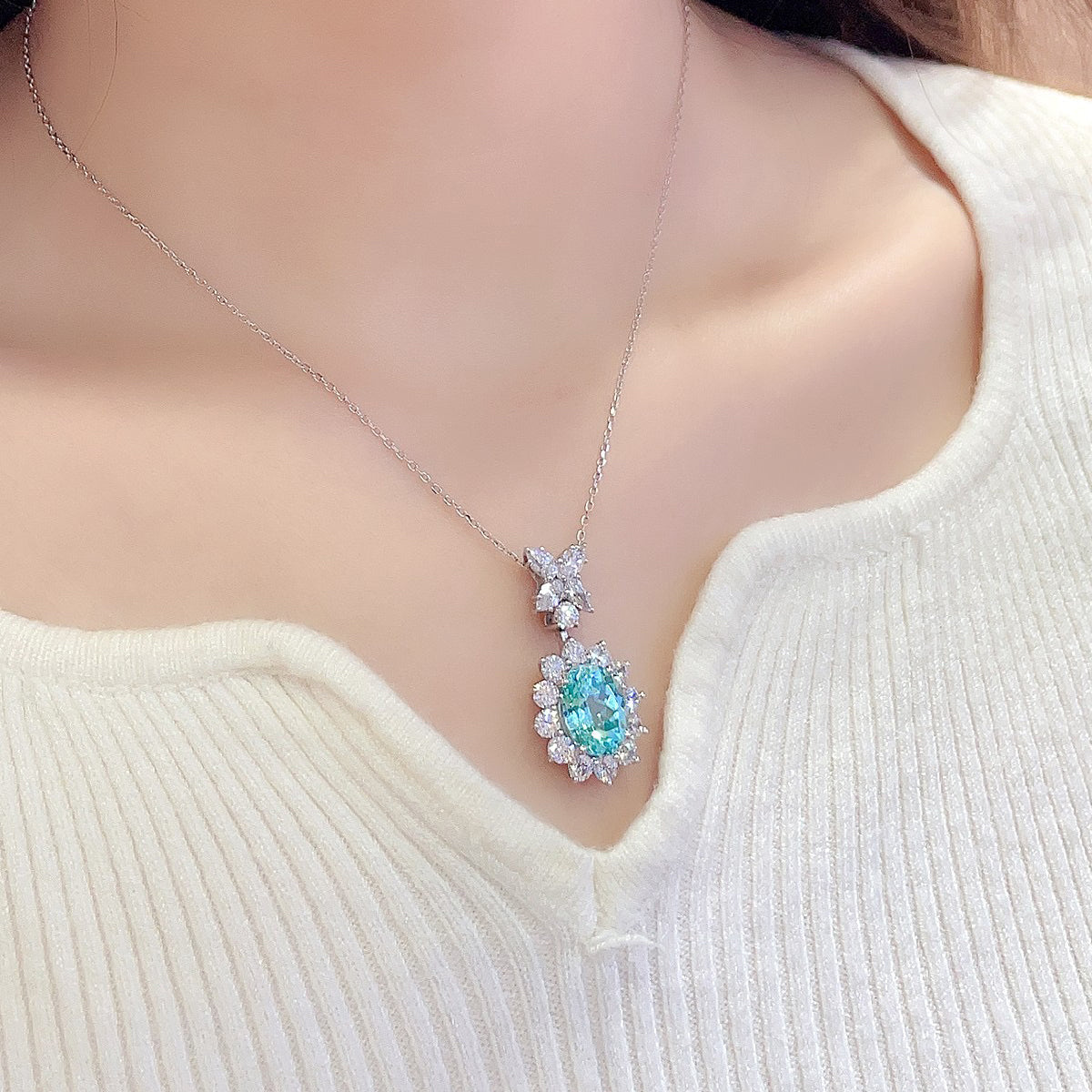 s925 sterling silver lab cobalt spinel/paraiba/emerald/sapphire/ruby & cz diamond necklace
