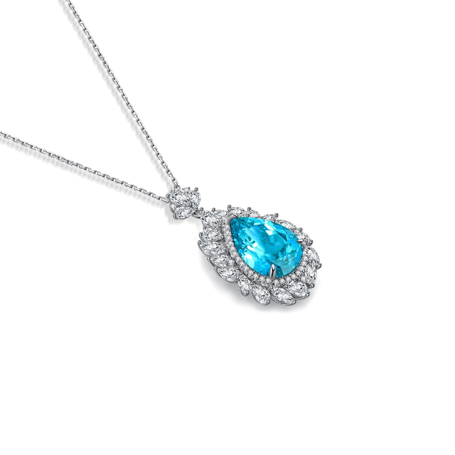 s925 sterling silver lab paraiba & cz diamond necklace