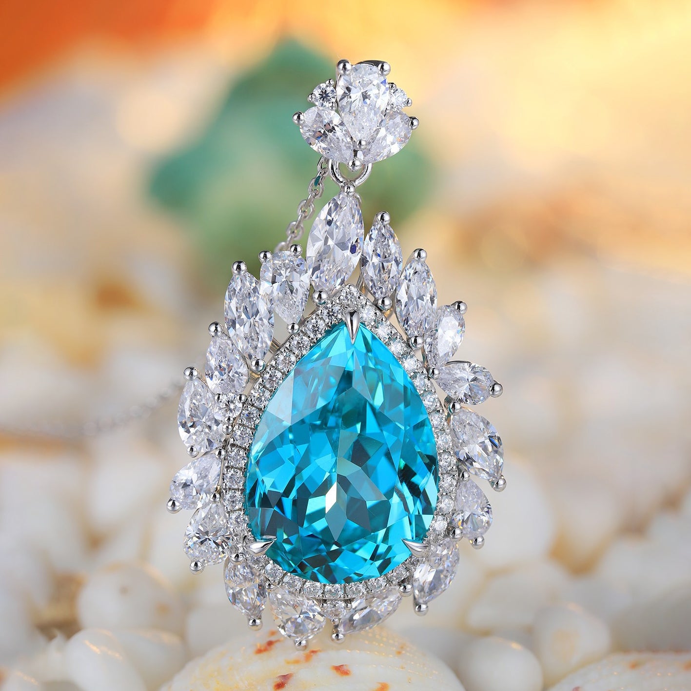 s925 sterling silver lab paraiba & cz diamond necklace