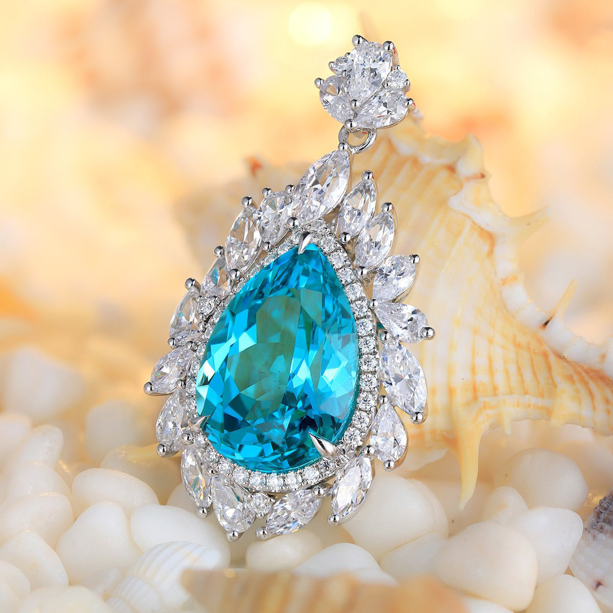 s925 sterling silver lab paraiba & cz diamond necklace