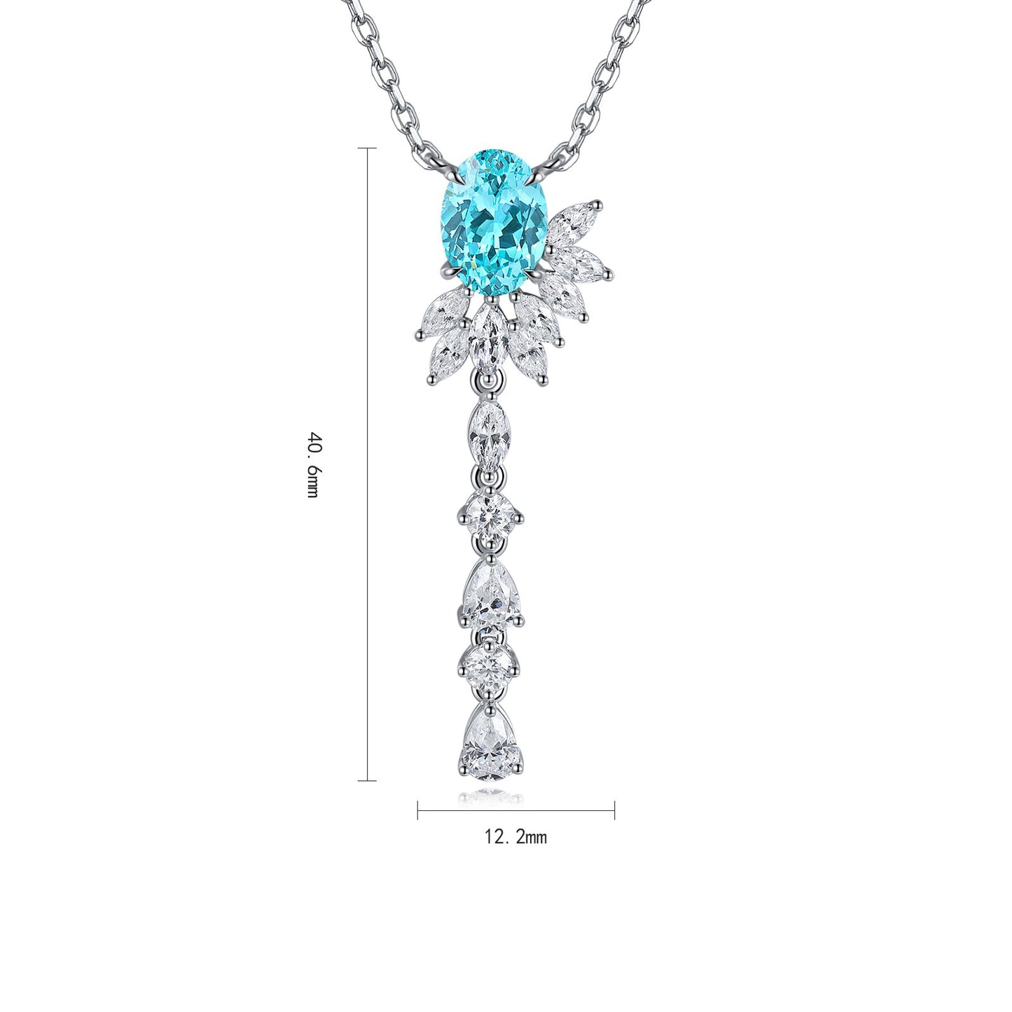 s925 sterling silver lab paraiba/ruby & cz diamond necklace