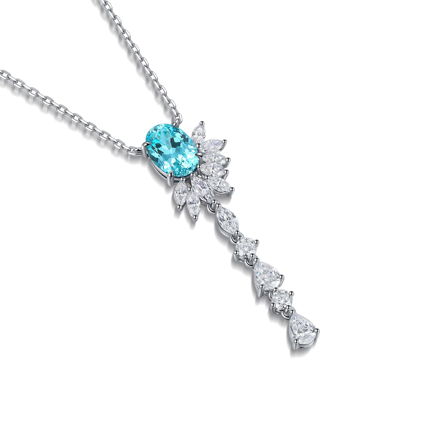 s925 sterling silver lab paraiba/ruby & cz diamond necklace