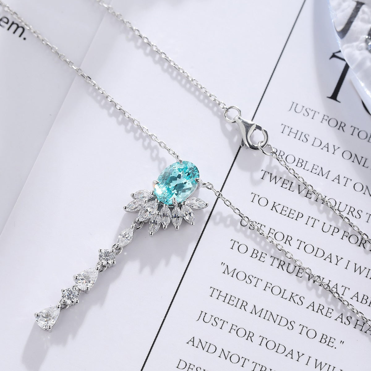 s925 sterling silver lab paraiba/ruby & cz diamond necklace