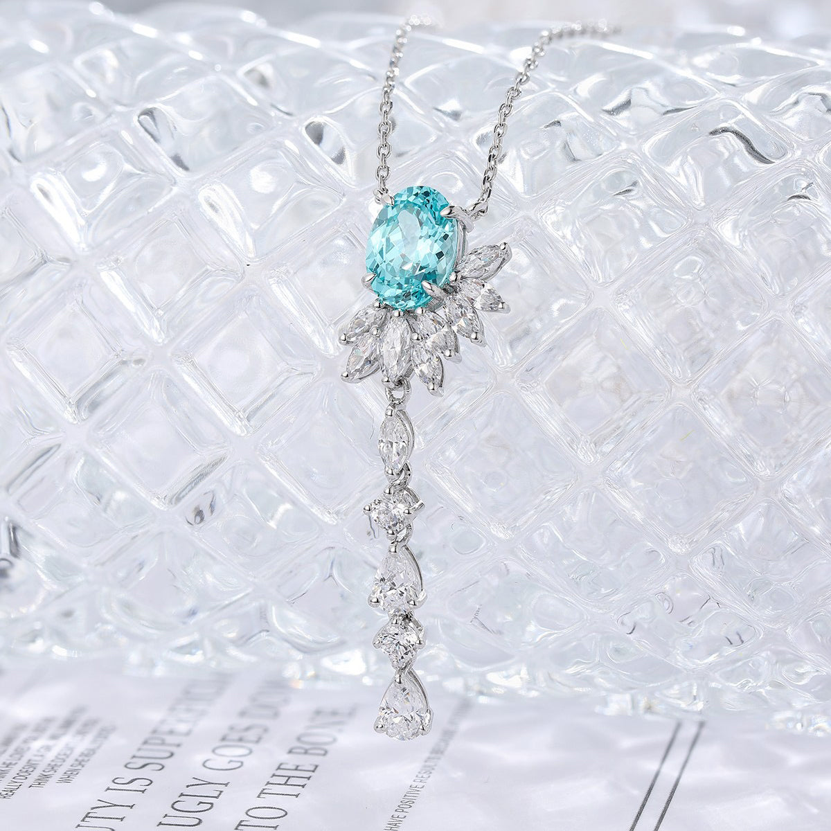 s925 sterling silver lab paraiba/ruby & cz diamond necklace