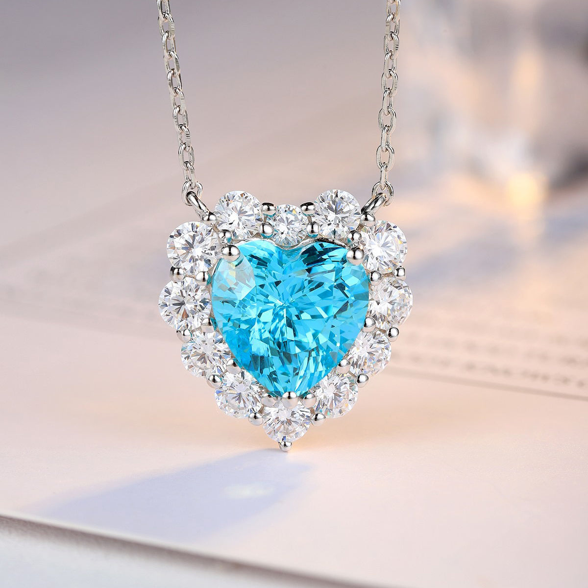 s925 sterling silver lab sapphire/paraiba/ruby & cz diamond necklace