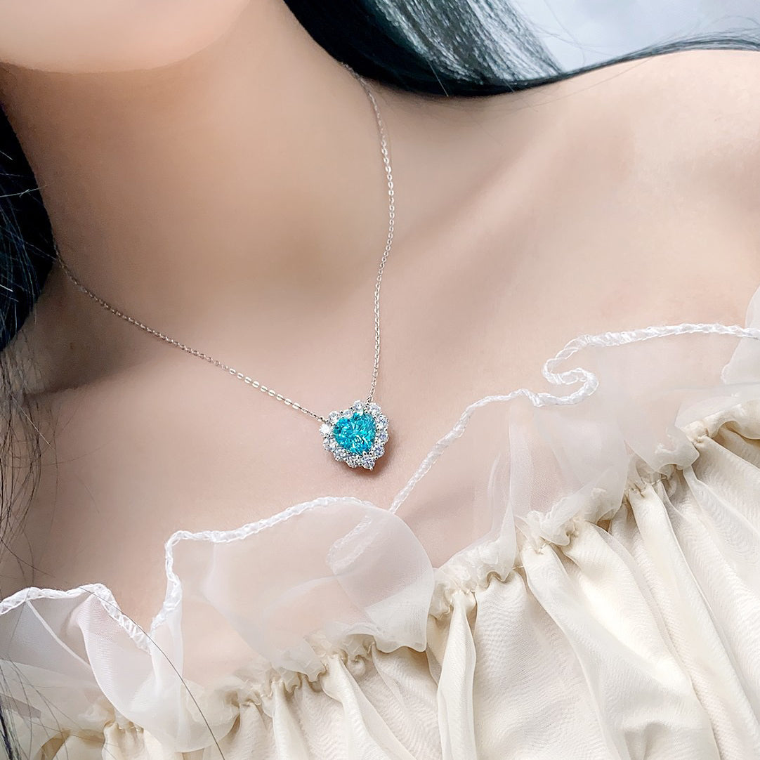 s925 sterling silver lab sapphire/paraiba/ruby & cz diamond necklace