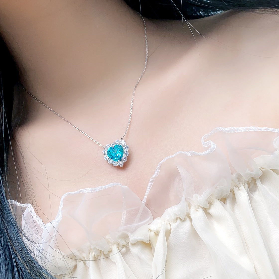 s925 sterling silver lab sapphire/paraiba/ruby & cz diamond necklace