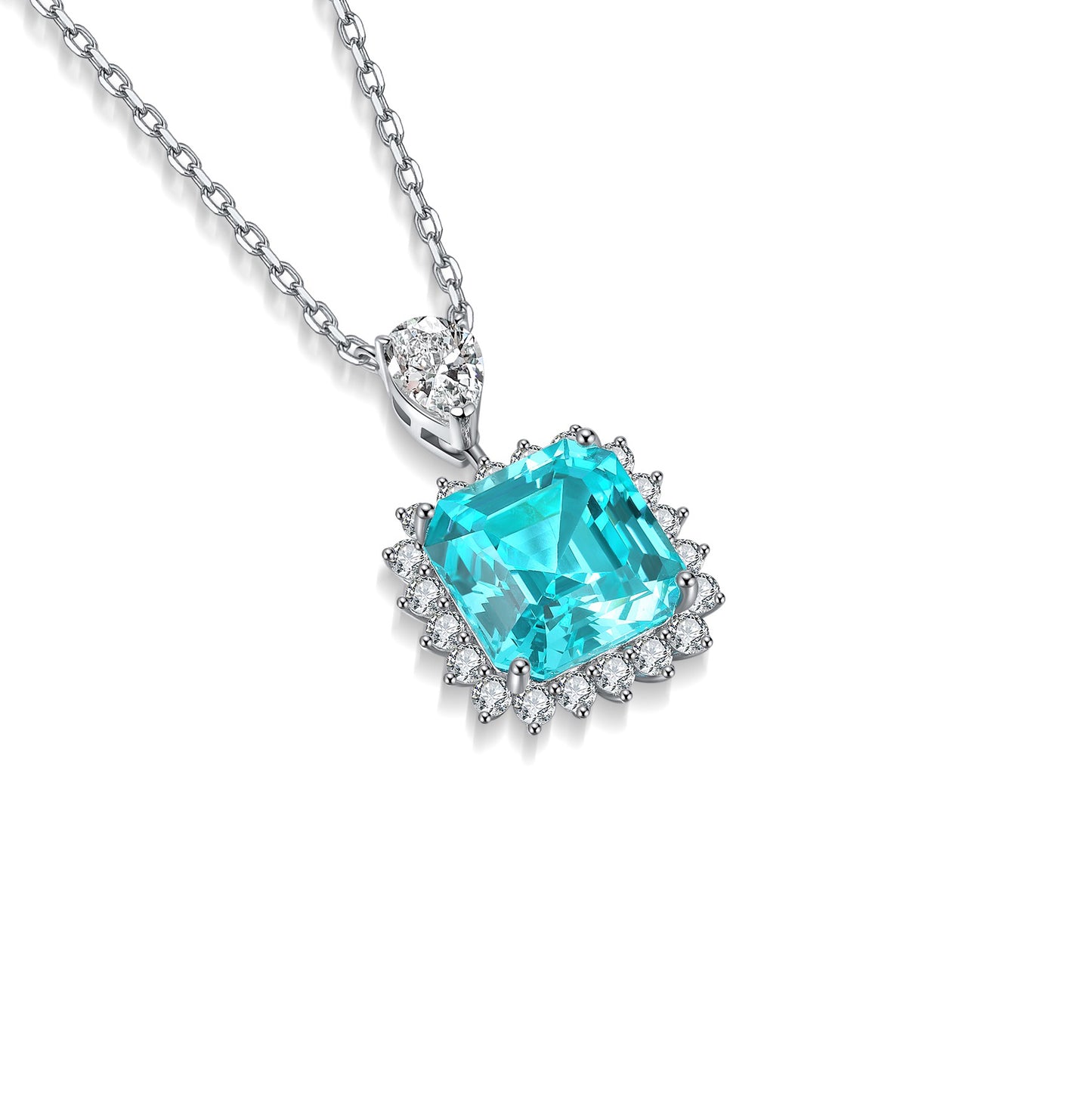 s925 sterling silver lab paraiba/emerald & cz diamond necklace