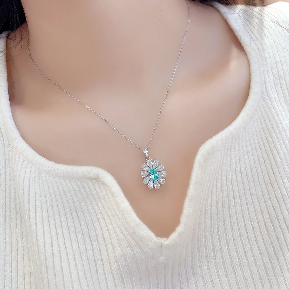 s925 sterling silver lab ruby/sapphire/emerald/paraiba/cobalt spinel & cz diamond necklace