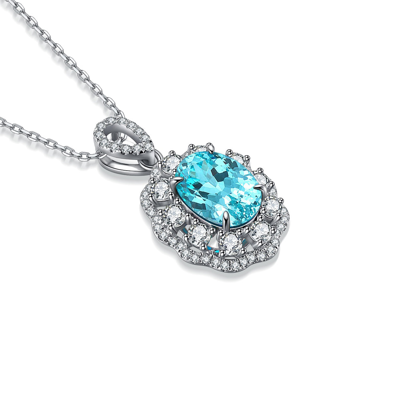 s925 sterling silver lab paraiba/ruby/sapphire/emerald/cobalt spinel & cz diamond necklace