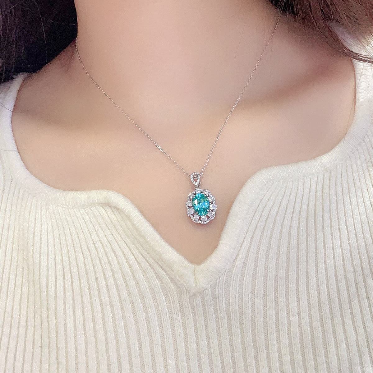s925 sterling silver lab paraiba/ruby/sapphire/emerald/cobalt spinel & cz diamond necklace