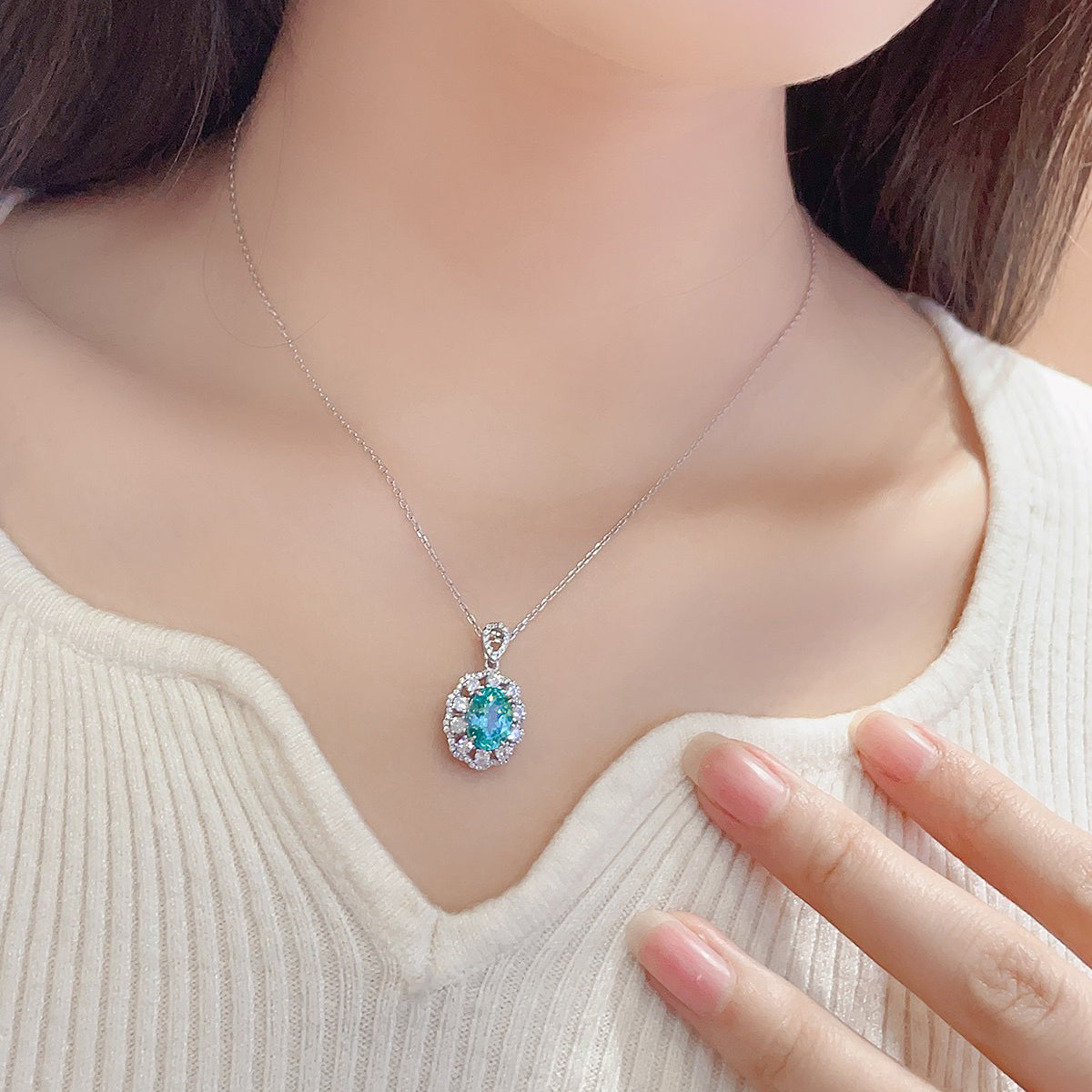 s925 sterling silver lab paraiba/ruby/sapphire/emerald/cobalt spinel & cz diamond necklace