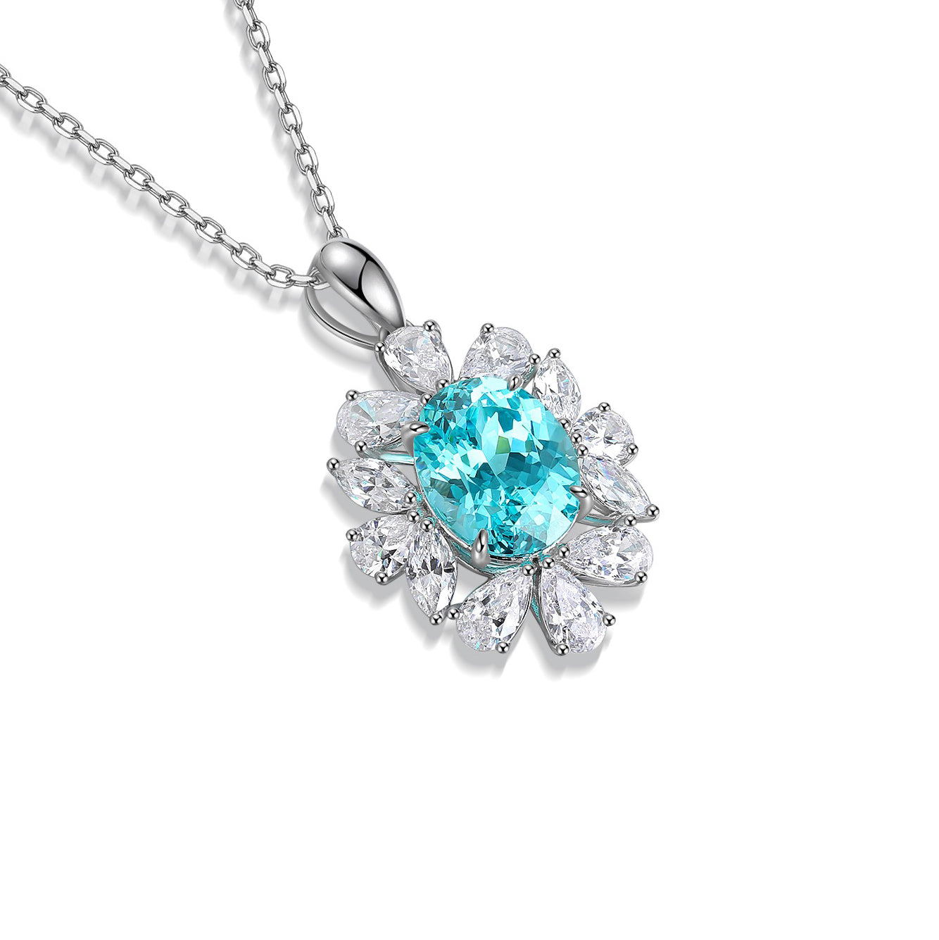 s925 sterling silver lab paraiba/ruby/sapphire/emerald & cz diamond necklace