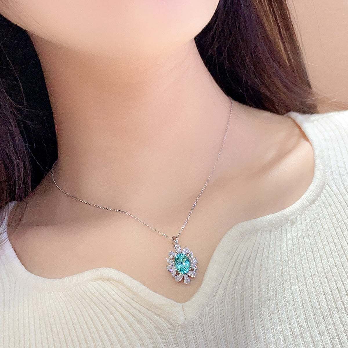 s925 sterling silver lab paraiba/ruby/sapphire/emerald & cz diamond necklace