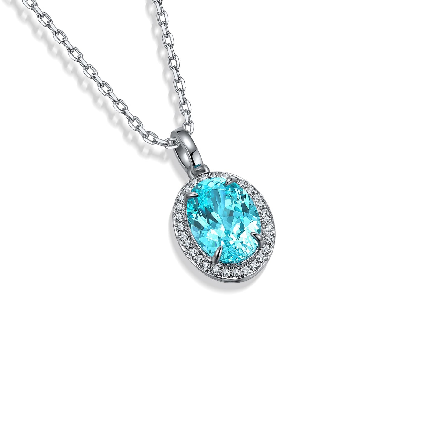 s925 sterling silver lab paraiba/ruby/sapphire/emerald/cobalt spinel & cz diamond necklace