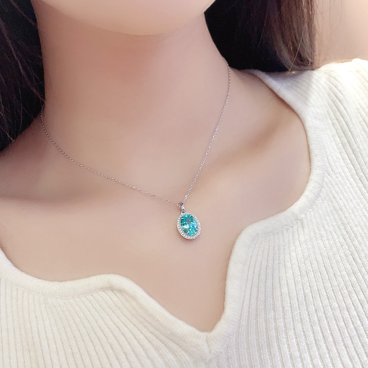 s925 sterling silver lab paraiba/ruby/sapphire/emerald/cobalt spinel & cz diamond necklace