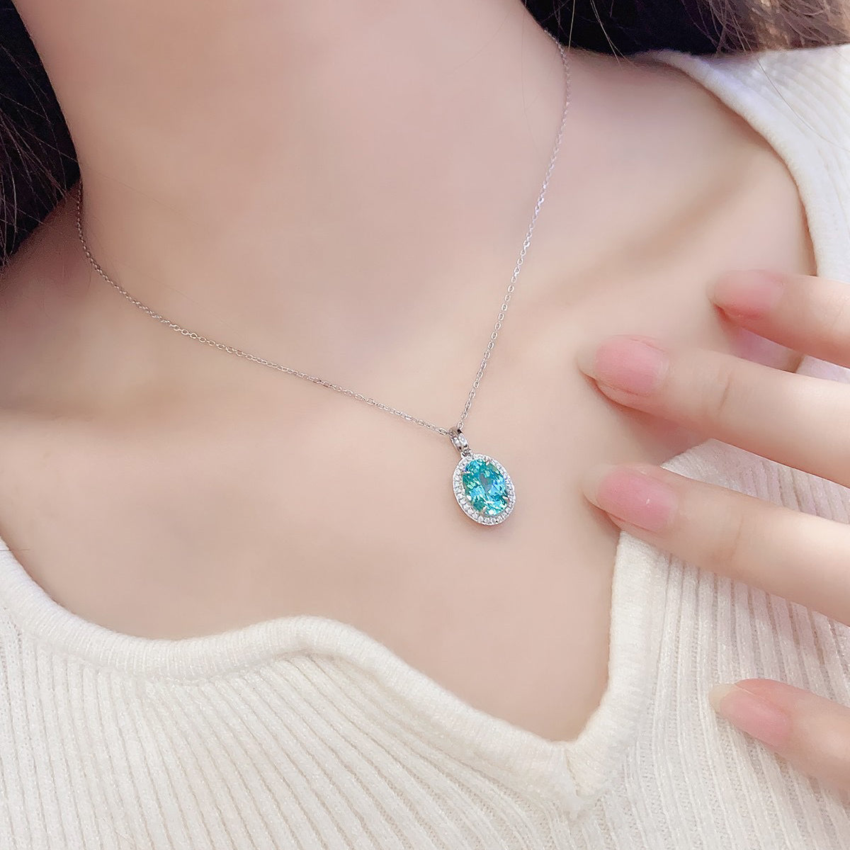s925 sterling silver lab paraiba/ruby/sapphire/emerald/cobalt spinel & cz diamond necklace