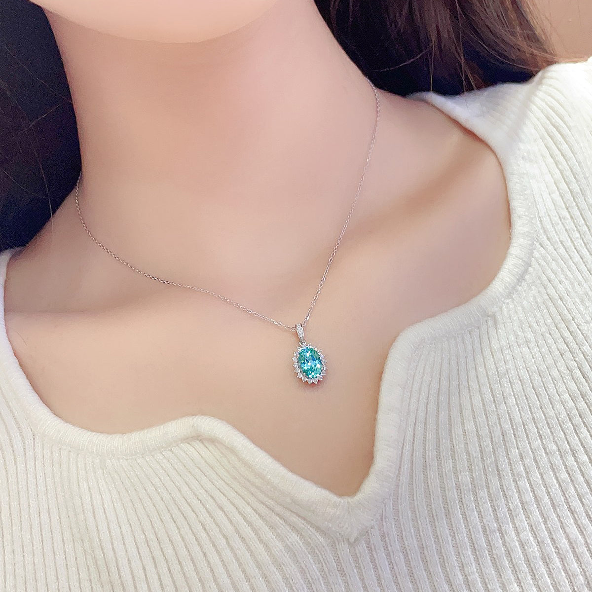 s925 sterling silver lab sapphire/ruby/emerald/paraiba & cz diamond necklace