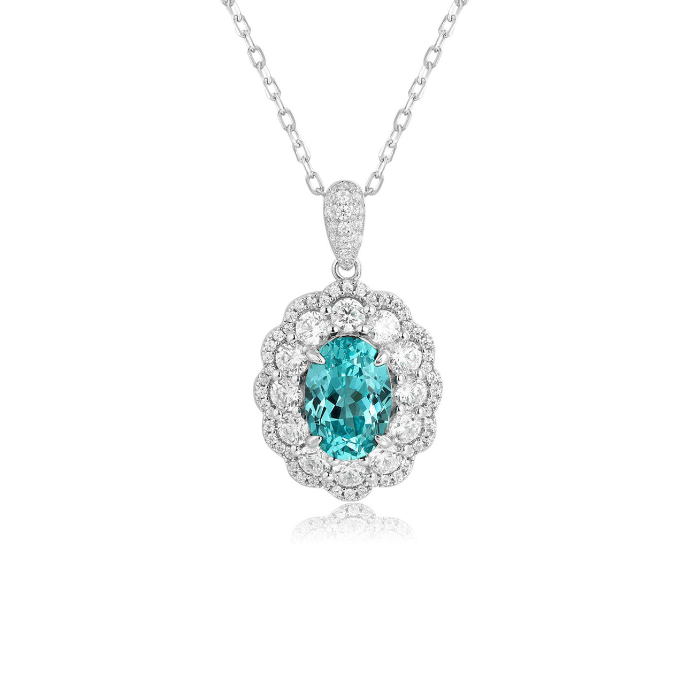 s925 sterling silver lab ruby/sapphire/emerald/paraiba & cz diamond necklace