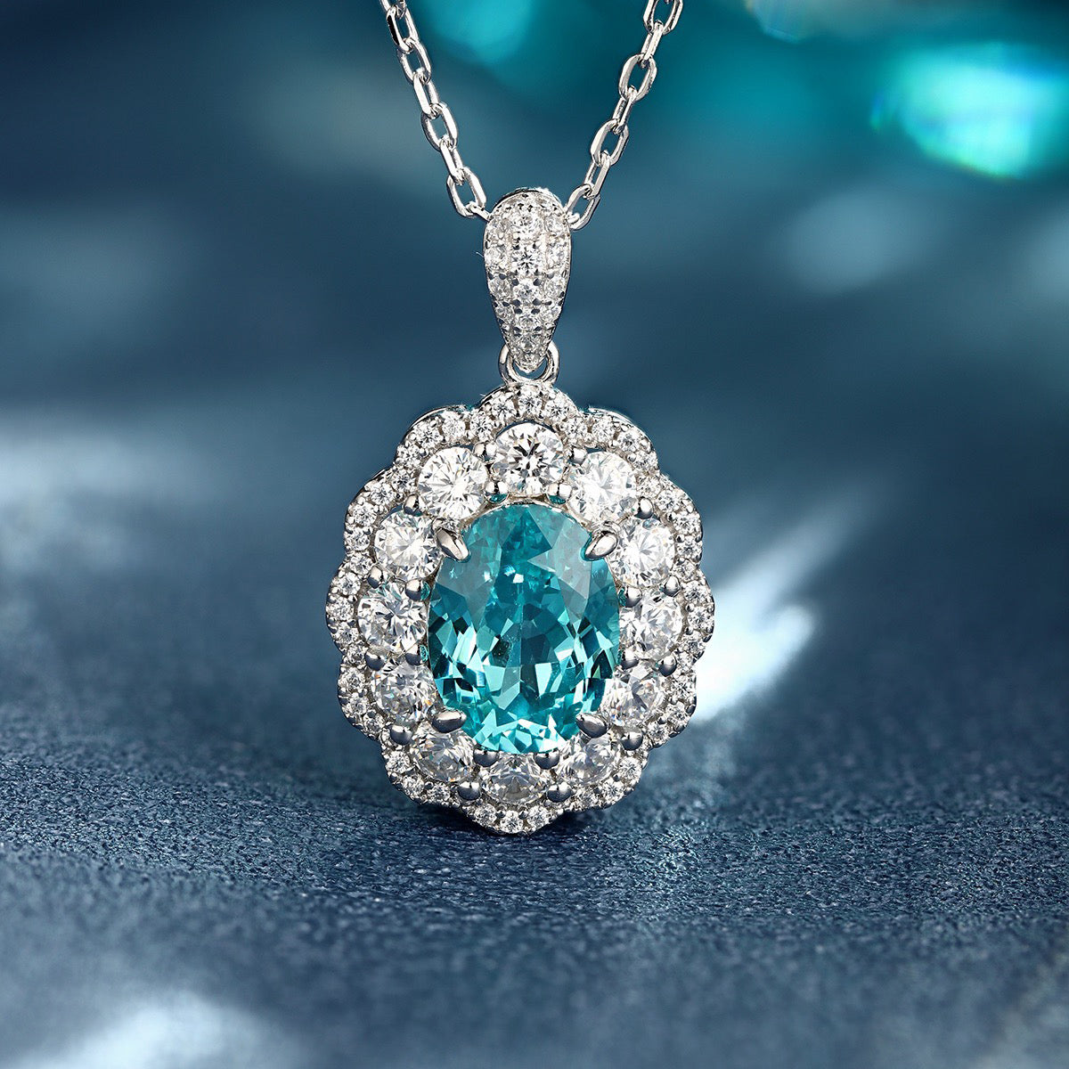 s925 sterling silver lab ruby/sapphire/emerald/paraiba & cz diamond necklace