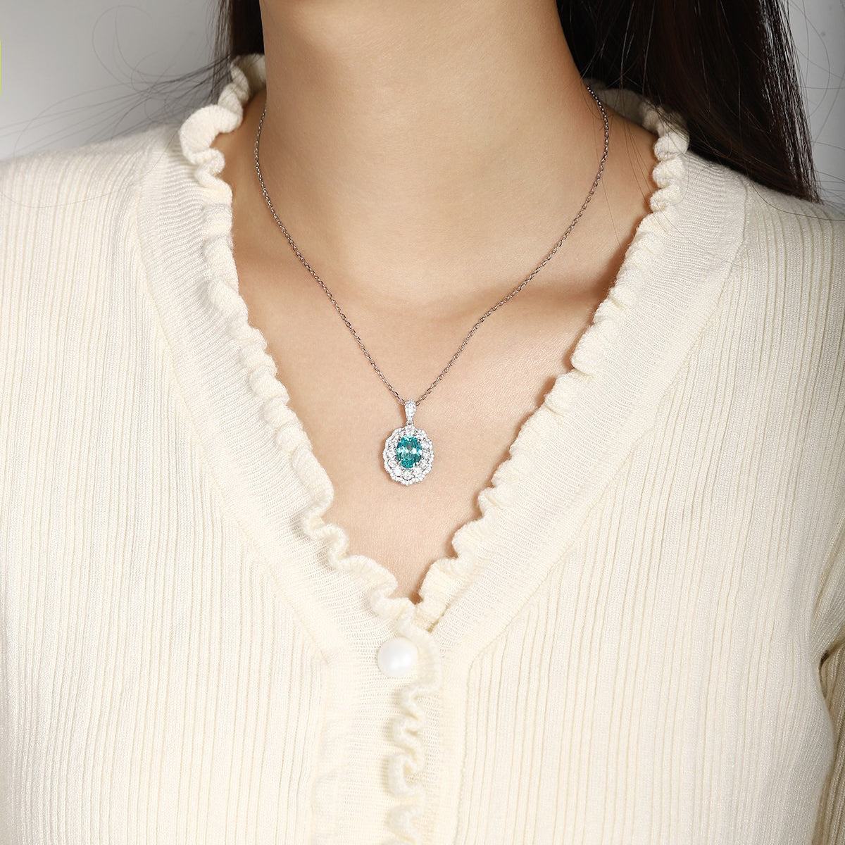 s925 sterling silver lab ruby/sapphire/emerald/paraiba & cz diamond necklace
