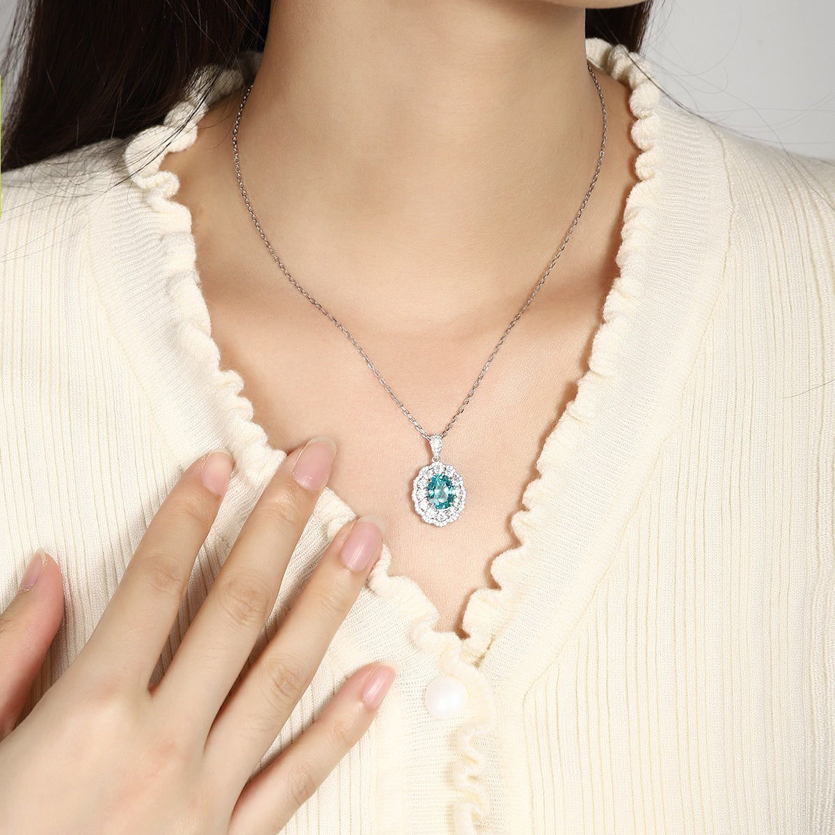s925 sterling silver lab ruby/sapphire/emerald/paraiba & cz diamond necklace