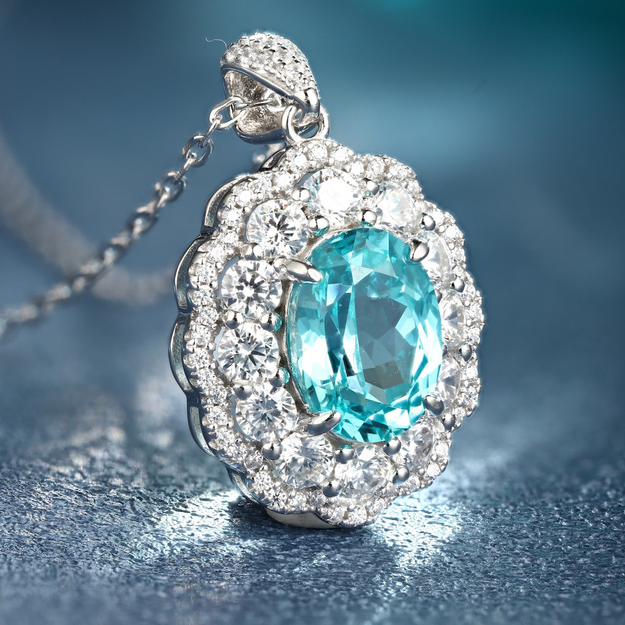 s925 sterling silver lab ruby/sapphire/emerald/paraiba & cz diamond necklace