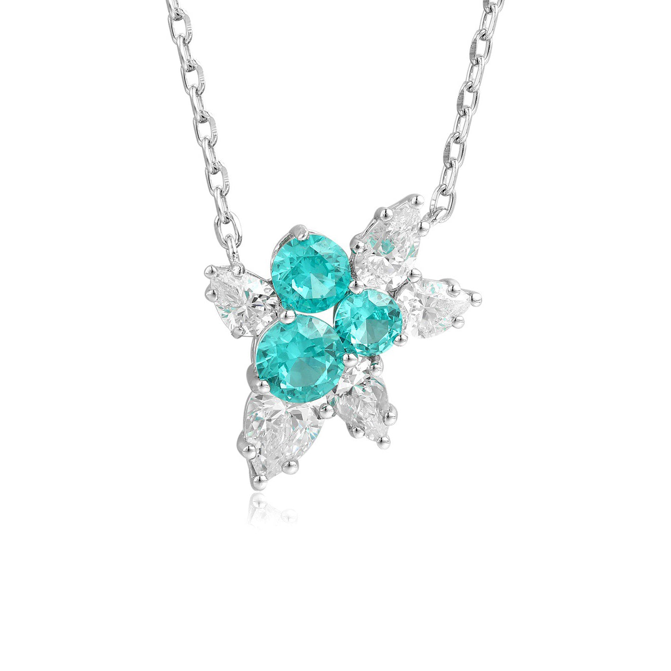 s925 sterling silver lab ruby/emerald/sapphire/paraiba & cz diamond necklace