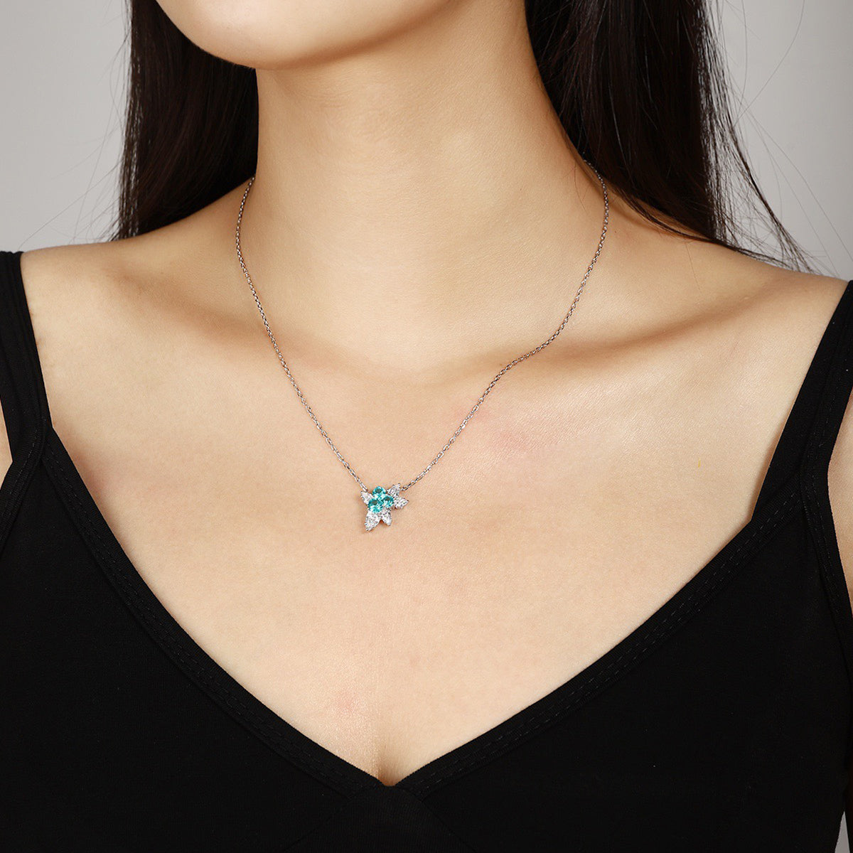 s925 sterling silver lab ruby/emerald/sapphire/paraiba & cz diamond necklace