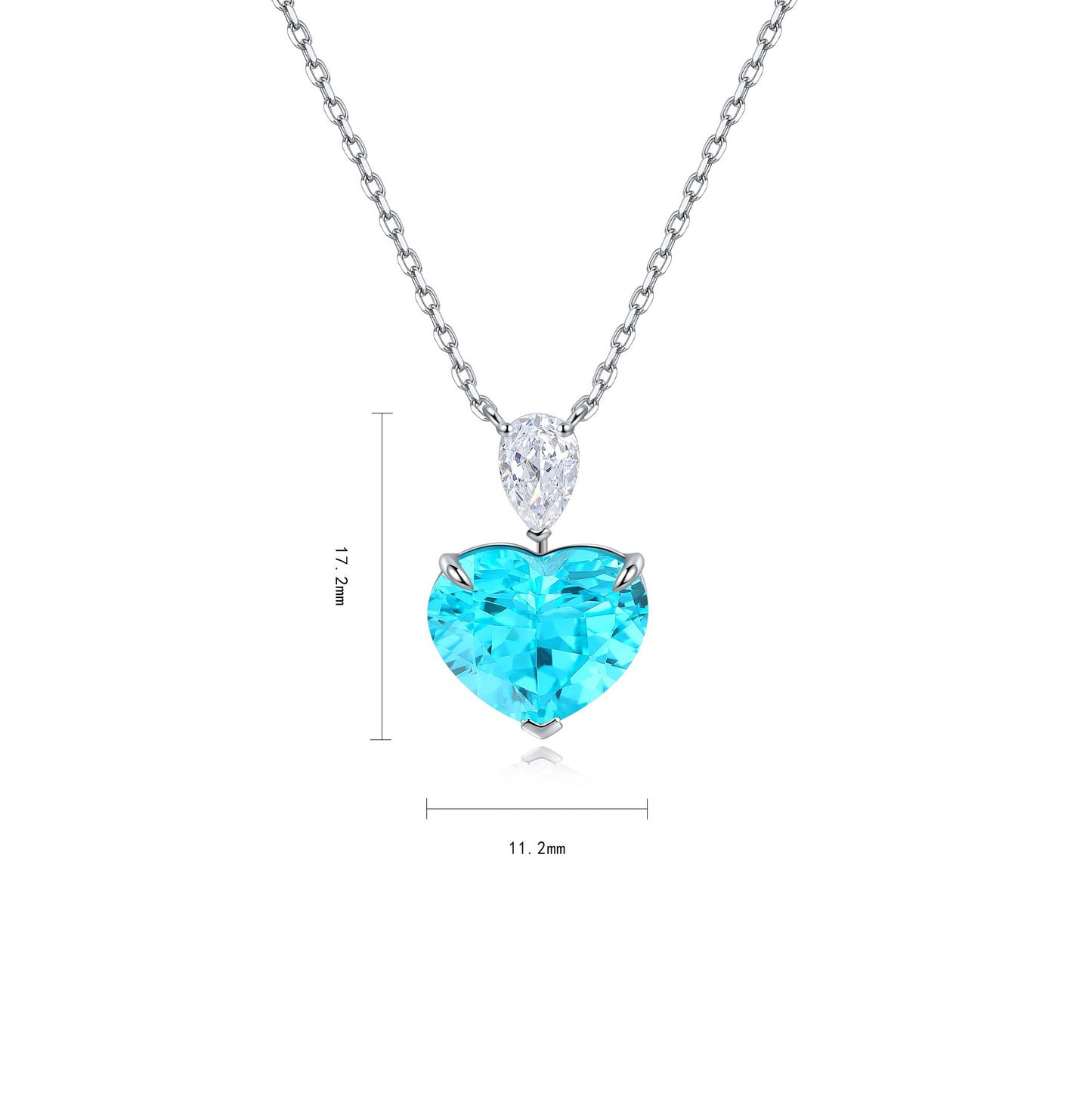 neon blue paraiba tourmaline heart necklace in s925 sterling silver ,18k white gold plated