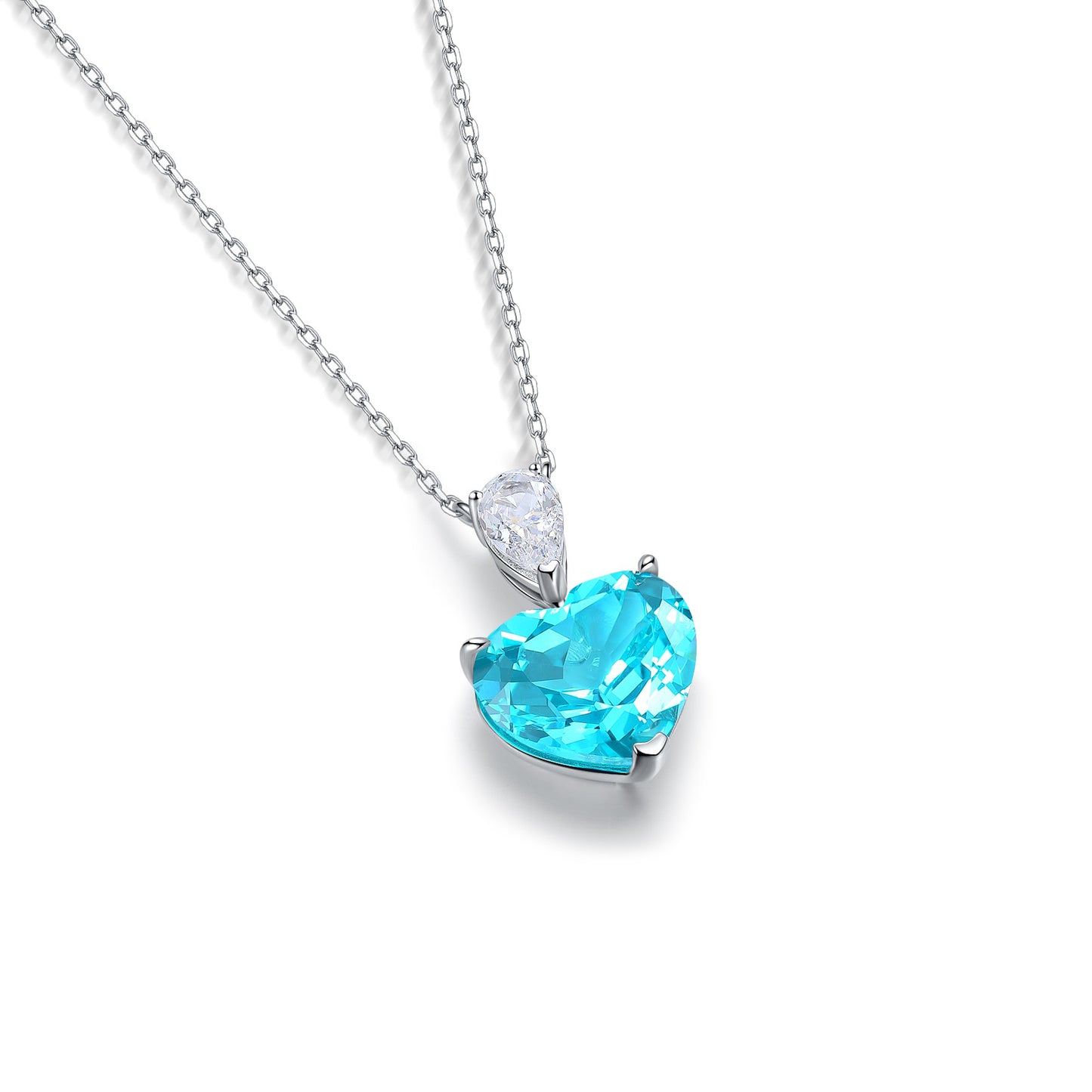neon blue paraiba tourmaline heart necklace in s925 sterling silver ,18k white gold plated