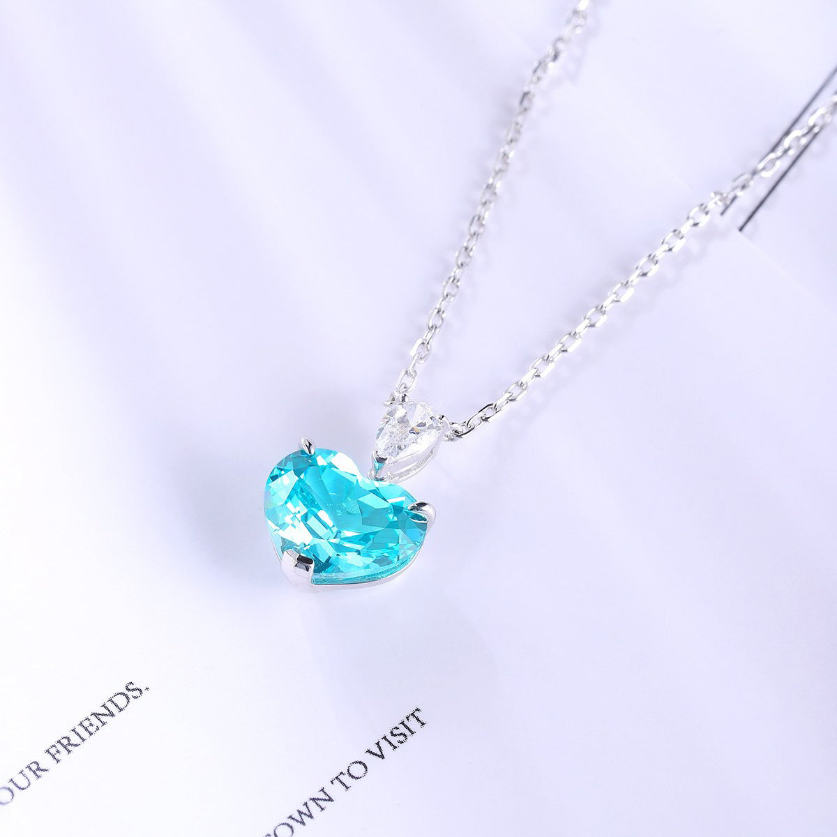 neon blue paraiba tourmaline heart necklace in s925 sterling silver ,18k white gold plated